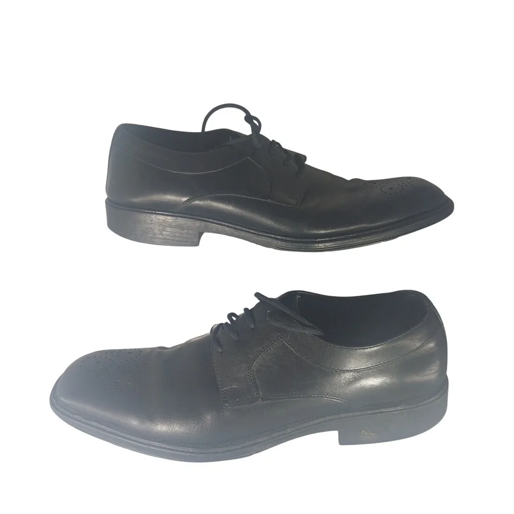 Johnston & Murphy Derby Shoes 11.5M Black Leather Medallion Square Toe 20-1061